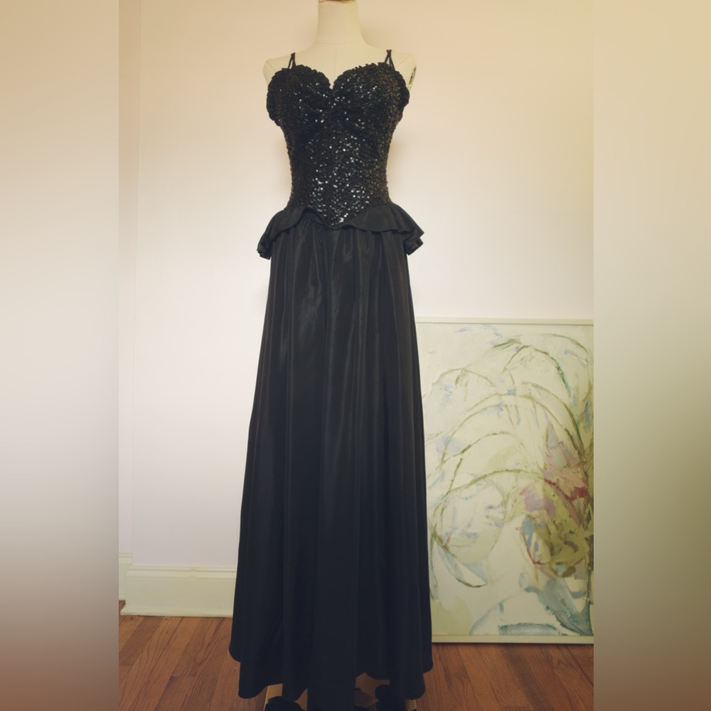 Vintage Black Sequin Evening Gown